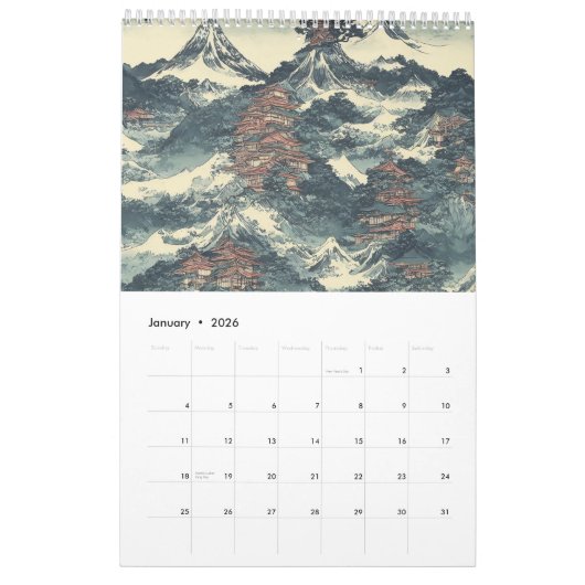 Japanse olieverschilderingslandschap kalender (Jan 2026)