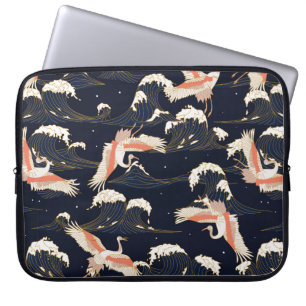 japanse ooievaars in stijl op groene achtergrond laptop sleeve