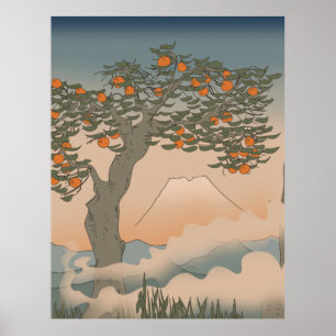 Japanse Oranje boom in de nevel Poster