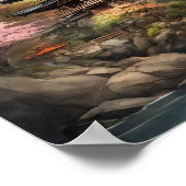 Japanse pagode bij een waterval poster (Hoek)