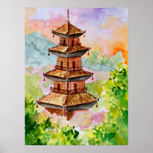 Japanse Pagode in de herfst Poster
