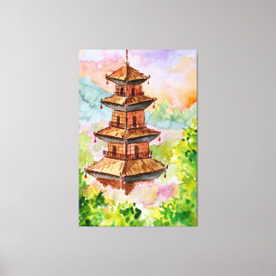 Japanse Pagode in Herfstbos Canvas Afdruk