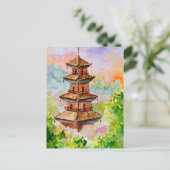 Japanse pagode in het voorjaar briefkaart (Staand voorkant)