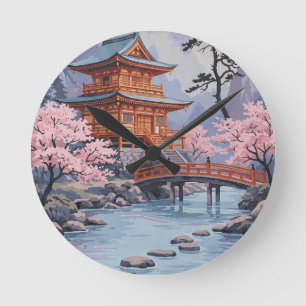 Japanse Pagode Kersenbloesem Landschapskunst Ronde Klok