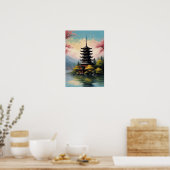 Japanse pagode op Rocky Shore Poster (Keuken)