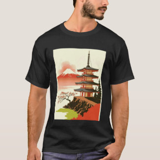 Japanse Pagode Tempel Mount Fuji Kersenbloesem A T-shirt