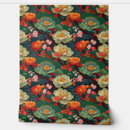 Japanse pony's op smaragd behang