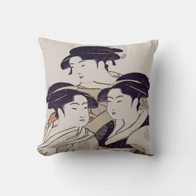 Japanse printplaat, drie dames, kussen (Voorkant)