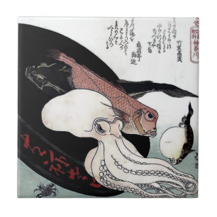 Japanse printplaat Octopus Fish Woodblock Tegeltje
