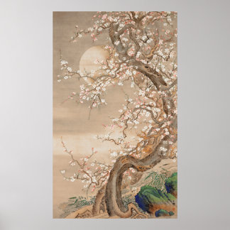 Japanse pruimenbloesems in maanlicht (18e eeuw) poster