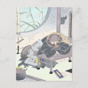 Japanse Raccon Dog Tanuki Ukiyo-e door Yoshitoshi Briefkaart
