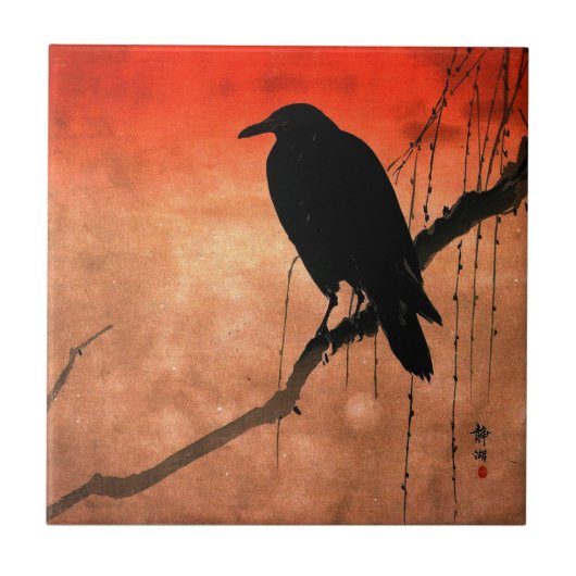 Japanse Raven Ceramic Tile Tegeltje (Voorkant)