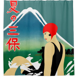 Japanse Reis Toerisme Poster 1930s Art Deco Meisje Douchegordijn