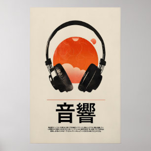 Japanse Retro Muziekposter Vintage Hoofdtelefoons Poster