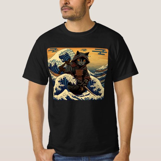 Japanse Retro Samurai Kat De Grote Golf Door Hokus T-shirt (Voorkant)