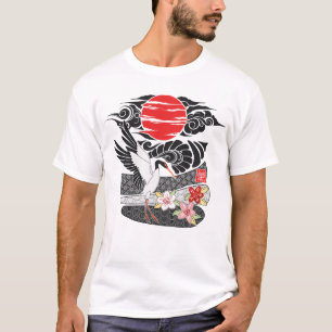 Japanse rode gekroonde kraan t-shirt