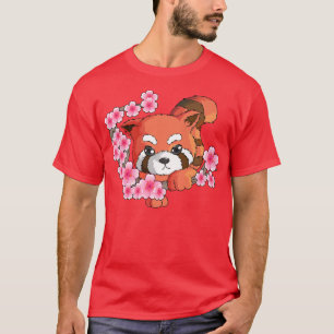 Japanse rode panda Cherry Blossom Tree Fan Bamboo T-shirt
