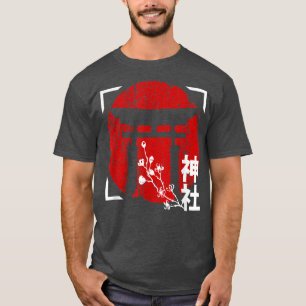 Japanse Rode zon met Shrine en Sakura Cherry Blo T-shirt