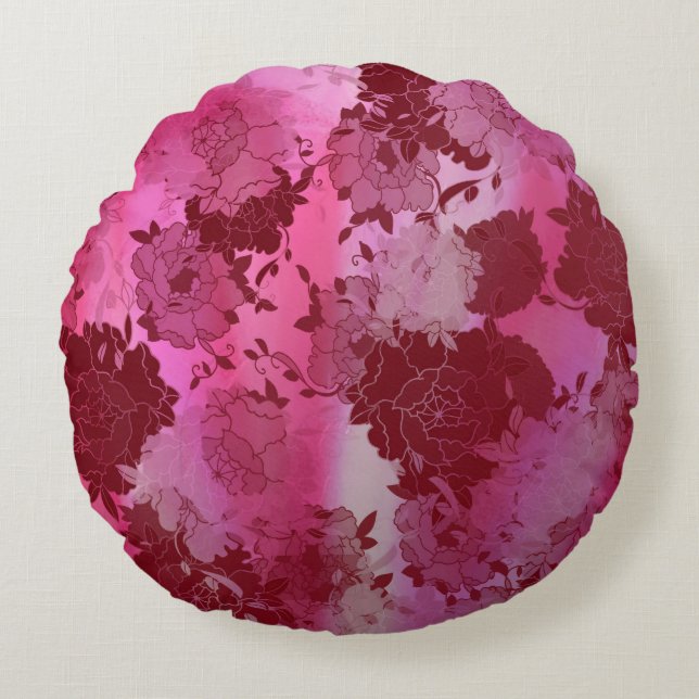 Japanse roodbloem. rond kussen (Voorkant)