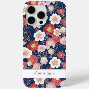 Japanse Roze Bloemmotief met Monogram iPhone 15 Pro Max Hoesje