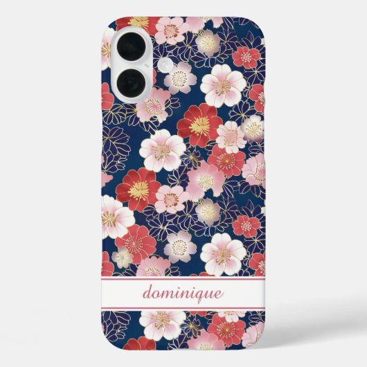 Japanse Roze Bloempatroon met Monogram Case-Mate iPhone Case (Achterkant)
