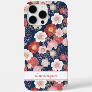 Japanse Roze Bloempatroon met Monogram iPhone 16 Pro Max Hoesje