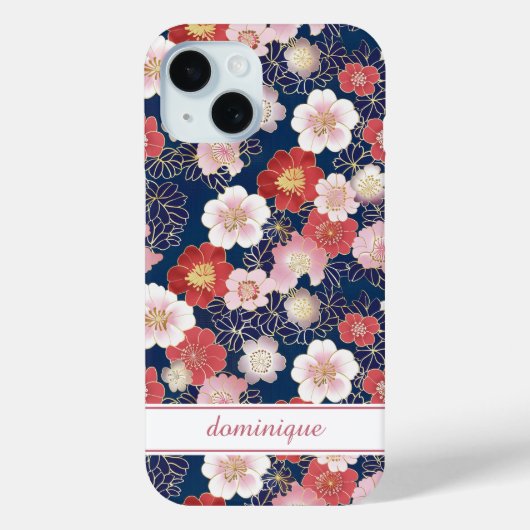 Japanse Roze Bloempatroon met Monogram Case-Mate iPhone Case (Achterkant)