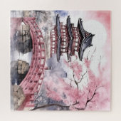 Japanse roze Sakura architectuur Legpuzzel (Horizontaal)