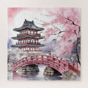 Japanse roze Sakura architectuur Legpuzzel