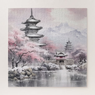 Japanse roze Sakura architectuur Legpuzzel