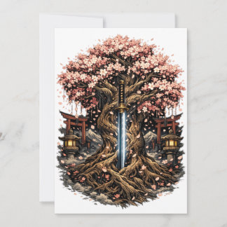 Japanse Sakura Boom & Katana Fantasie Kunst Save The Date