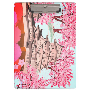 Japanse Sakura Castle Art – Cherry Blossom Spring Klembord