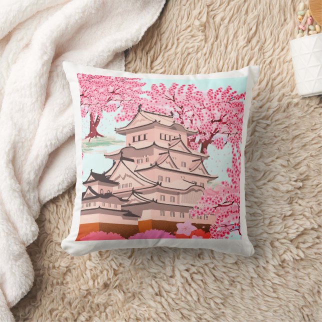 Japanse Sakura Castle Art – Cherry Blossom Spring Kussen (Deken)
