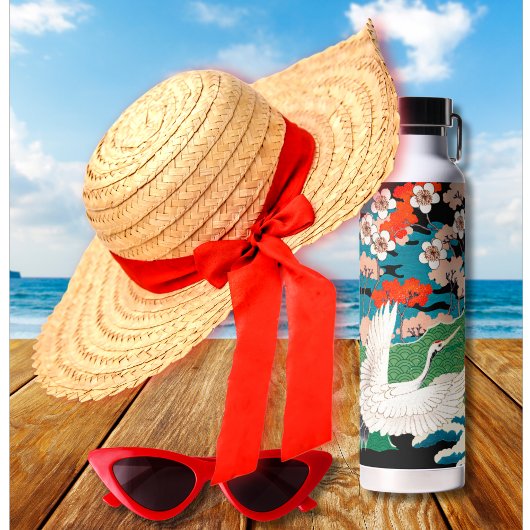 Japanse Sakura en rode kruid kranen Waterfles