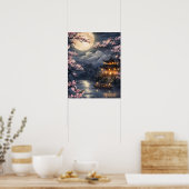 Japanse Sakura in het maanlicht Poster (Keuken)