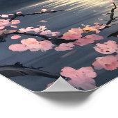 Japanse Sakura in het maanlicht Poster (Hoek)