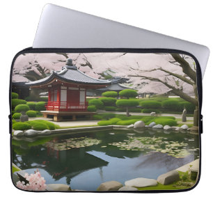 Japanse Sakura Kersenbloesem Tuin Schrijn Vijver Laptop Sleeve