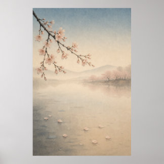 Japanse Sakura-meer Japandi-muurkunstposter Poster