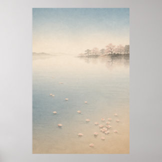 Japanse Sakura-tempel Japandi-muurkunstposter Poster