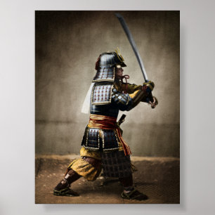 Japanse samoerai in pantser met Katana Poster