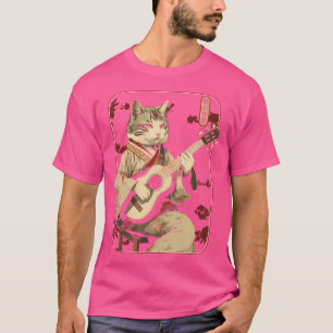 Japanse samoerai kat spelen de elektrische gitaar t-shirt