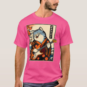 Japanse samoerai kat spelen de elektrische gitaar t-shirt
