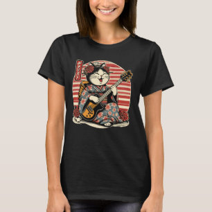 Japanse samoerai kat spelen de elektrische gitaar t-shirt