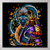 Japanse samoerai krijger en draak poster (Voorkant)