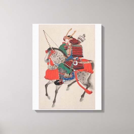 Japanse samoerai krijger op paard Print Canvas Kun (Voorkant)