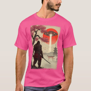 Japanse Samurai Bigfoot Ufo Ukiyo-E Katana Vintag T-shirt