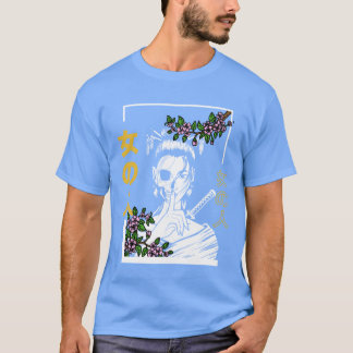 Japanse Samurai Bloemenkrijger Bloem Vrouw retro T-shirt