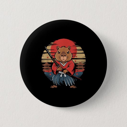Japanse Samurai Capibara Ronde Button 5,7 Cm (Voorkant)