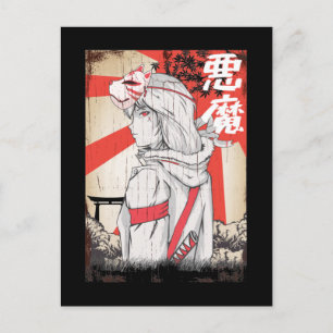 Japanse Samurai Cat Mask Girl Sword Woman Briefkaart