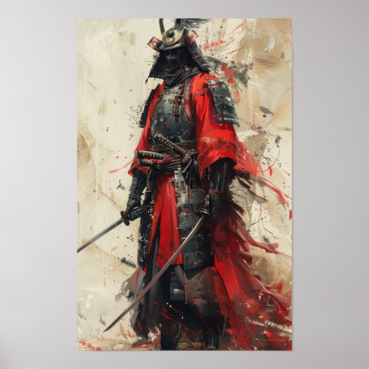 Japanse Samurai Full Body Portret Print (Voorkant)